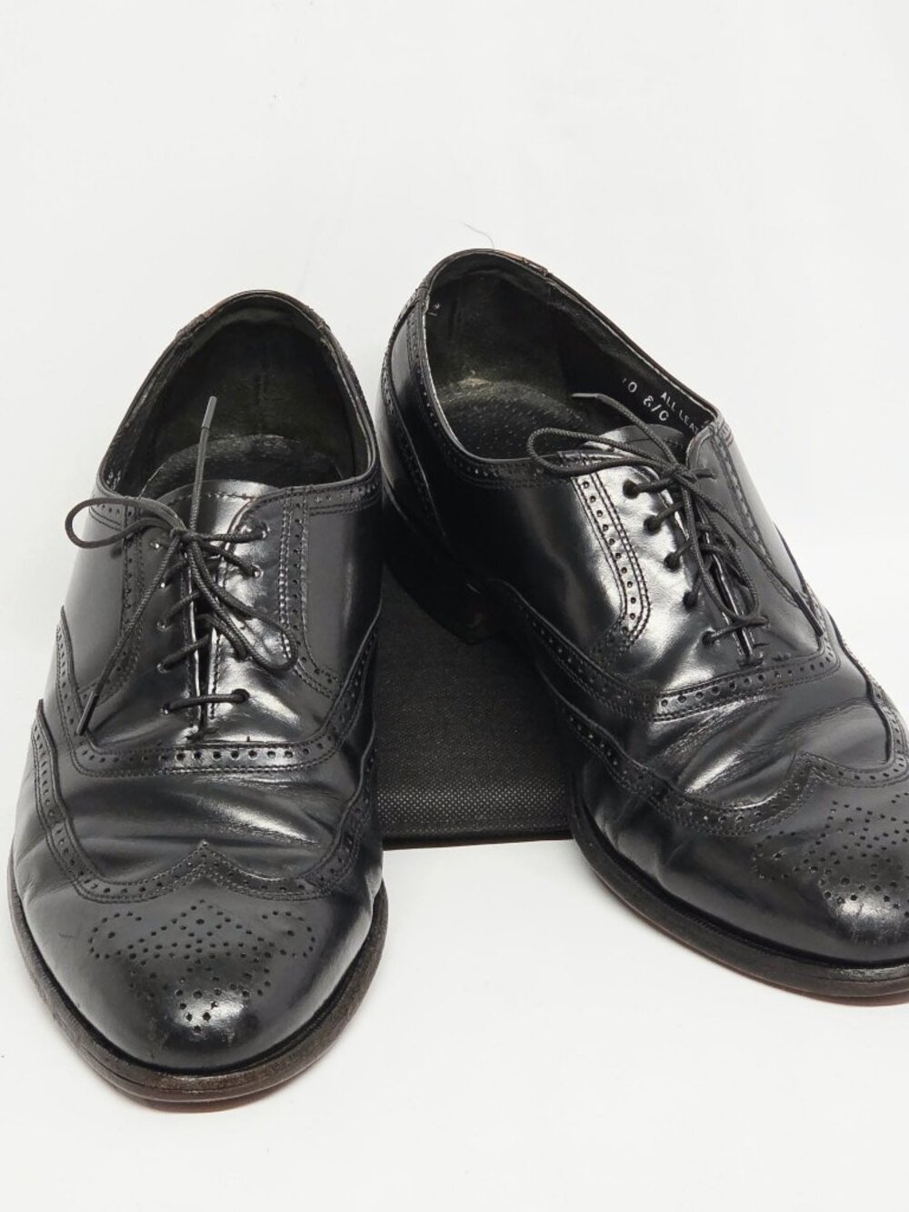 Vintage Hanover Black Leather Wingtip Brogue Oxford Dress Shoes Mens 10